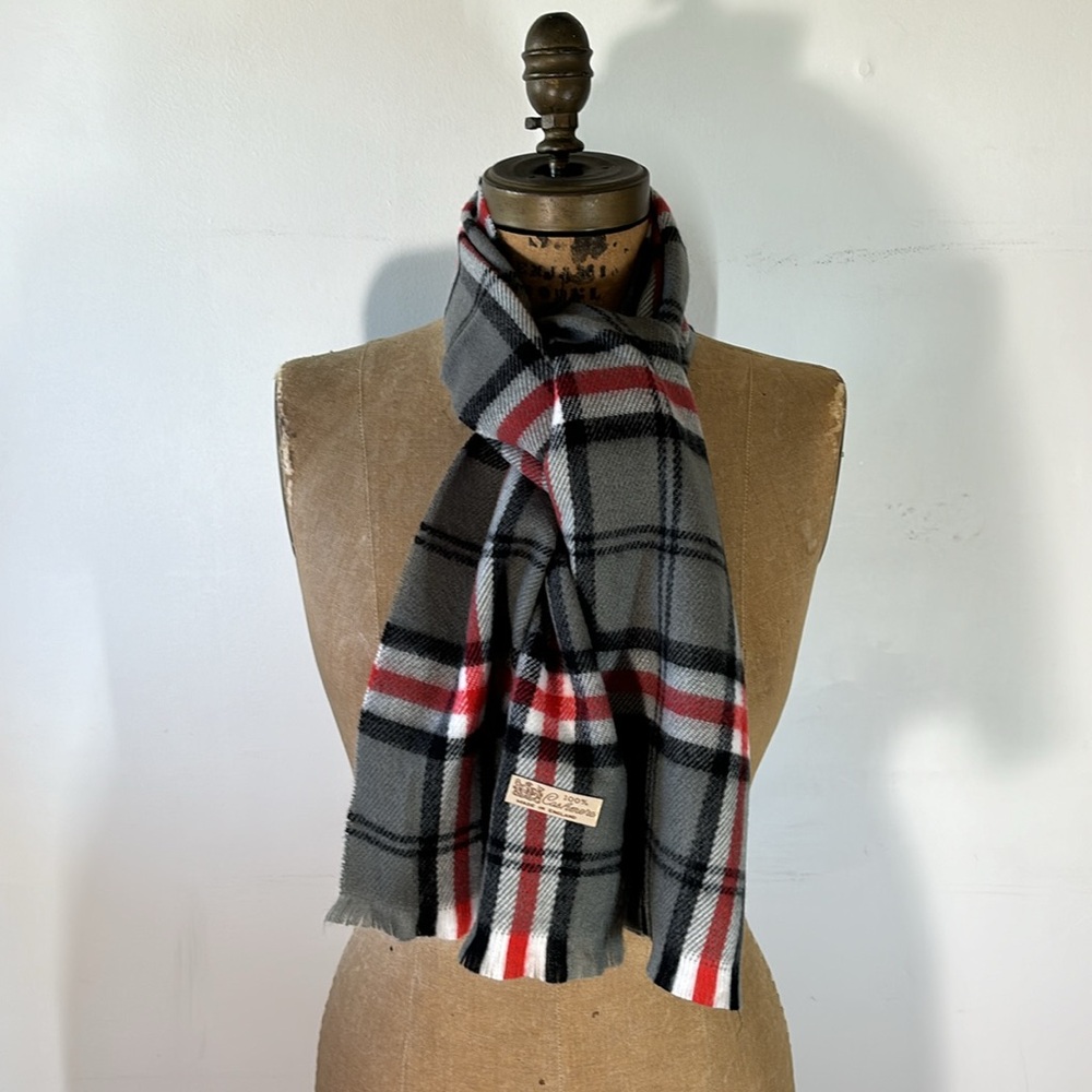 Cashmere scarf mens unisex gray red plaid